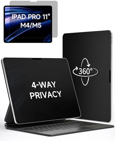IPROKKO 360° Privacy Matte Screen Protector for iPad Pro 11 inch M4/M5 (2024/2025 5th/6th Generation),4 Way Anti Spy Glare Blue Light 11in Tablet Easy Install Low-Abrasion Paperfeel Privacy Filter [Compatible with Apple Pencil, Writing Tips Friendly]