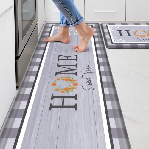 Kitchen Mats 2PCS, Anti Fatigue Rugs, 17.3x30+17.3x70in, Grey