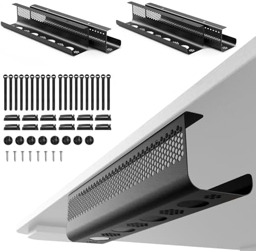 KHAMAL Cable Management Under Desk 52PCS - Cable Management Tray Kit Ventilated Hexagonal Design with Cable Clips, Wire Ties, Cord Holder & Screws for Office, Home - 4 Black Sets