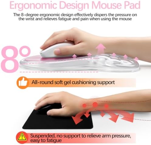 Clear Ergonomic Mouse Pad Wrist Support with Massage Design, Wrist Rest Pain Relief Mousepad with Gel&Non-Slip Silicone Base, Mouse Pads for Wireless Mouse & Desk