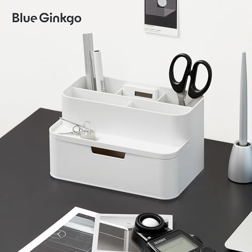 BLUE GINKGO Compact Desk Organizer, White, Made in Korea