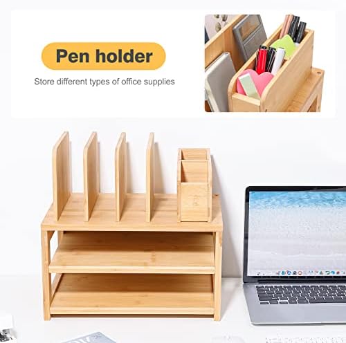 Homde Desk Organizer with File Holder: 3-Tier Bamboo Organization for Desks
