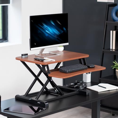 VIVO Dark Walnut 26 in Standing Desk Converter, DESK-V026KA
