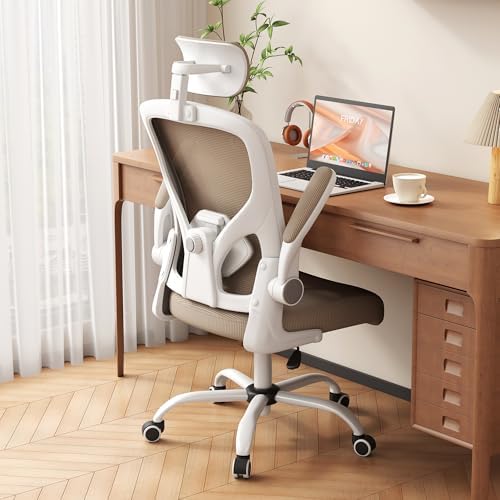 Office Chair, Ergonomic Desk Chair with Adjustable Lumbar Support, High Back Mesh Computer Chair and Headrest, Comfortable Gaming Chairs Rolling Swivel Task Chairs Flip-up Arms(Grey)