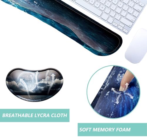 Keyboard Wrist Rest Mouse Wrist Support Set, Memory Foam Wrist Rest Pad for Computer Laptop Keyboard Mouse, Ergonomic Wrist Cushion Support for Typing Pain Relief, Gaming Home Office, Moonlit Night