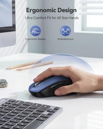 TECKNET Rechargeable Wireless Bluetooth Mouse with 4-Way Wheel, 3-Device
