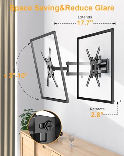 Full Motion TV Wall Mount Bracket Swivel Tilt Extension Rotation for Echo Show 21/15 and Most 19-55 Inch LED LCD Flat Curved Screen TVs & Monitors, Max VESA 400x400mm up to 66lbs