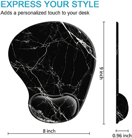 Ergonomic Mouse Pad with Wrist Rest Support Gel with Coaster, Cute Wrist Pad with Non-Slip Rubber Base, Easy Typing & Pain Relief, Black White Marble