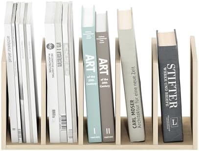 Furinno HERMITE Desk File Folder Organizers, 5-Space Vertical Desktop Office Organization Racks, Desk Top Display Book Shelf, for Paper, Office Supplies, Magazine, Bauhaus Oak