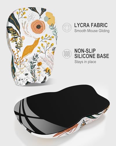 Auhoahsil Ergonomic Mouse Pad with Wrist Rest, Slope Computer Mouse Mat with Wrist Support, Memory Foam Filling, Non-Slip Silicone Base, Pain Relief, for Gaming & Work, 8 x 12 in, White Flowers