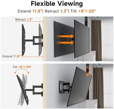 XINLEI 1.3" Ultra Slim Full Motion TV Wall Mount for 37"-90" Flat/Curved TV
