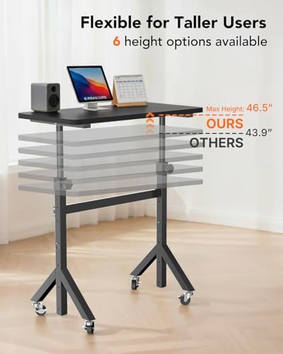 ErGear Small Standing Desk Adjustable Height, 6 Height Settings Up to 46.5″, Walking Pad Desk with Triangular Leg Design, Smooth Mobility with Lockable Wheels, Standing Desk for Walking Pad, Black