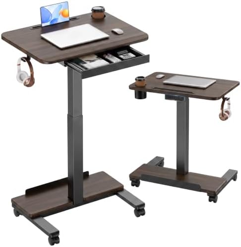 HUANUO 28" Mobile Standing Desk with Drawer and Charging Station