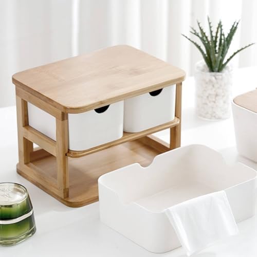 Amagogo Drawer Storage Organizer Bamboo Desktop Storage Box Multi-Compartment Design Removable Drawers Rounded Corners Suitable for Bedroom Counter