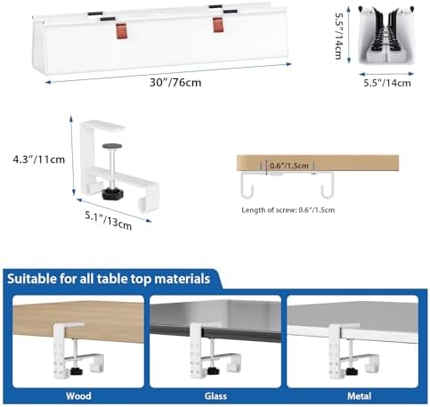 Zilink Under Desk Management Tray Desk Cable Organizer 30 inch, White