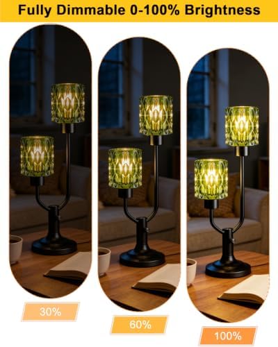 Lightdot Mid Century Modern Table Lamp Green Glass Vintage Lamp Dimmable