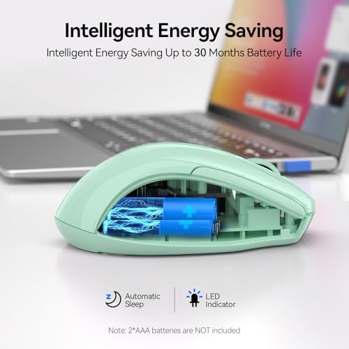 TECKNET Wireless Mouse, BT 5.0/2.4G, Silent 4800 DPI 6 Buttons, Green