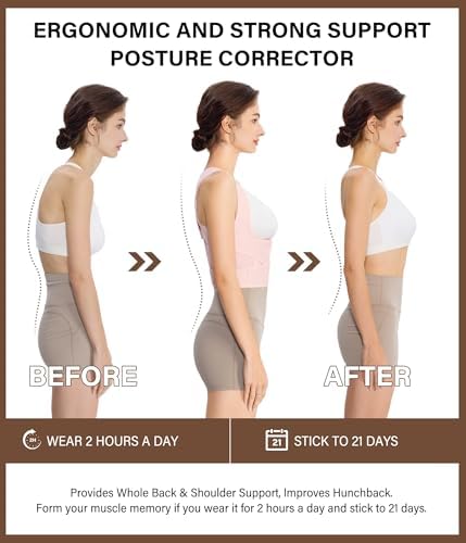 URSEXYLY Back Brace Posture Corrector for Women and Men, Breathable Shoulder Brace, Upper and Lower Back Pain Relief, Adjustable Full Back Support(Medium,Pink)