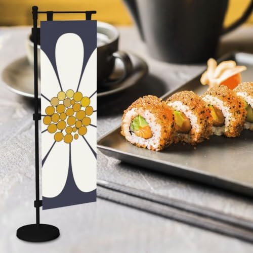 Daisy-White Floral Design Deluxe Desk Flag Set, 12 x 4 Inch Miniature Table Flag with 14" Pole & Stand Base