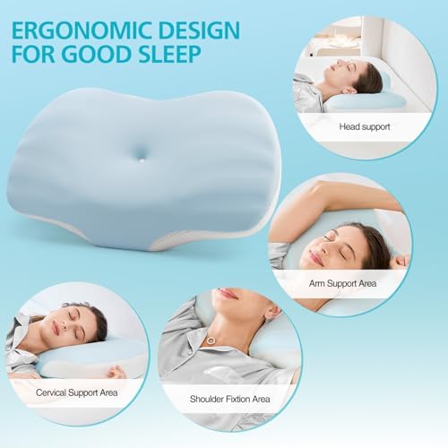 JOYENERGY Cervical Pillow or Neck Support, Ergonomic Contour Side Sleeper Pillows for Adults, Memory Foam Orthopedic Cervical Shape Gently Cradles Head for Sleeping Back Stomach Sleepers