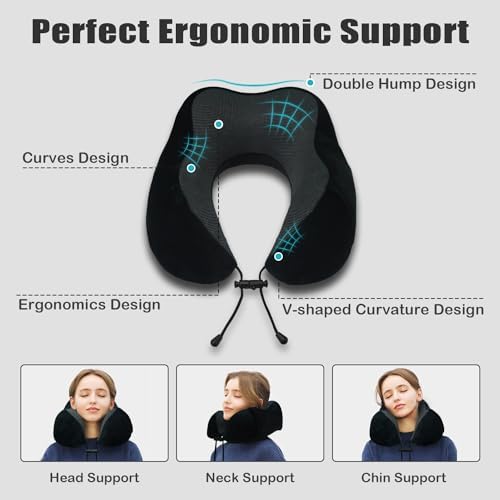 Travel Pillow, Memory Foam Neck Pillow for Traveling, U Shape Neck Pillow Airplane Portable Flight Pillow Travel Kit with 5D Contoured Eye Masks and Earplug for Plane Train Car Home Office