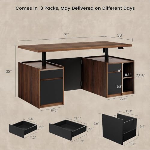ModernMate 71" Executive Electric Standing Desk with 3 Drawers & Storage