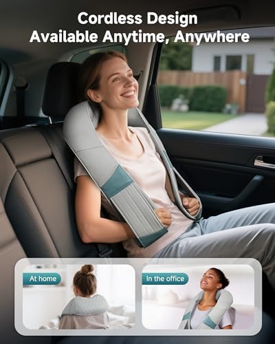 Snailax Cordless Neck Massager with Heat, Rechargeable Shiatsu Neck Back Massager for Pain Relief Deep Tissue, 4D Knead Shoulder Massager Pillow, with Portable Carry Bag, Gifts/Presents for Mom, Dad