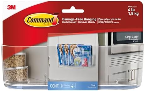 Command Large Caddy, Holds up to 4 lb, 8.6" x 3.1" x 3", 1 Caddy with 4 Strips, Damage-Free Organization Wall Mount to Cabinet, Kitchen, Pantry, Closet, or Under Sink