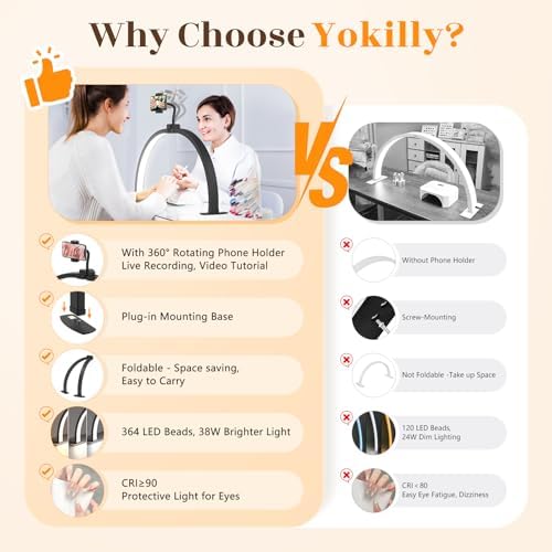Yokilly Half Moon Light for Nail Desk: 29" Foldable Nail Light for Desk