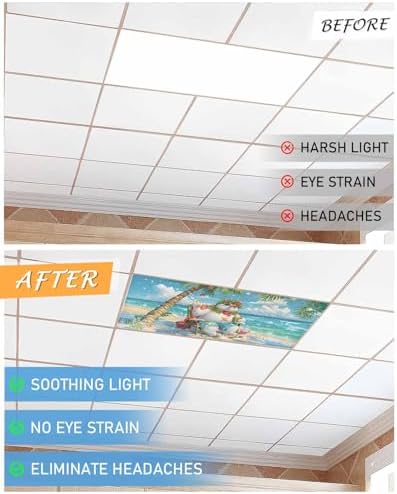 Christmas Magnetic Fluorescent Light Covers for Ceiling Lights 2 x 4 Feet,Beach Snowman Hawaii Tropical Tree Blue Green Office Classroom Kitchen Drop Ceiling Light Covers Filters Shade Panel 2 Packs