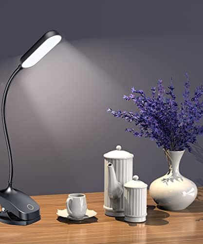 COLORLIFE Desk Lamp Clip On Light-7W 2600mAH Flexible Gooseneck Battery Operated Rechargeable Reading Lamp with Clamp & Stepless Brightness for Desk,Piano,Bed Headboard and Computers