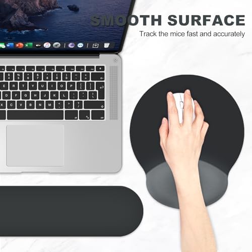 AIMSA Mouse Pad with Wrist Rest Support, Keyboard Wrist Rest Set, Ergonomic Memory Foam Mousepad for Computer Keyboard, Easy Typing and Pain Relief, Black Gray