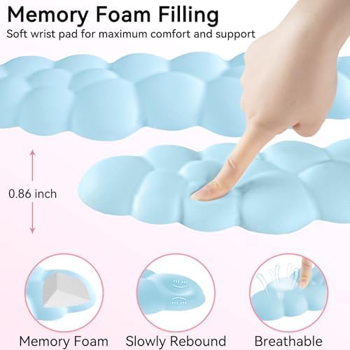 Sushret Cloud Wrist Rest for Computer Keyboard and Mouse Pad Set, Blue