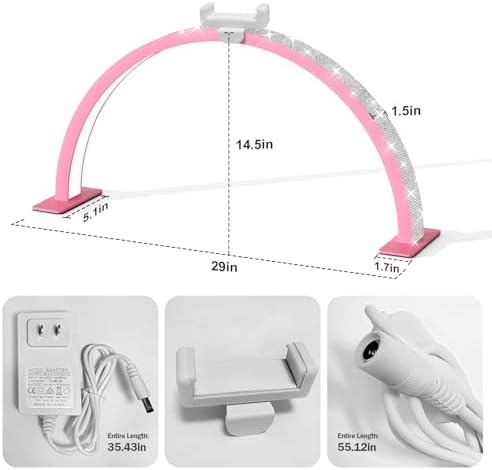 Large 29-inch Half Moon Light for Nail Desk,48W Lamp for Nail Desk with Hand Pillow and Phone Holder, Nail Desk lamp Pink for lash Eyelash Extension,Color Temperature 3000K-6000K (Pink)
