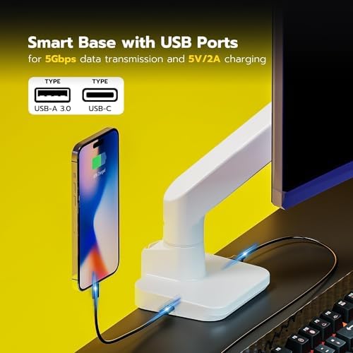 ARES WING Ultrawide Monitor Arm with USB for 17 to 49 Inch Screen, White