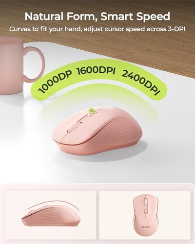 seenda Wireless Bluetooth Ergonomic Keyboard Mouse Combo, Full Size, Pink