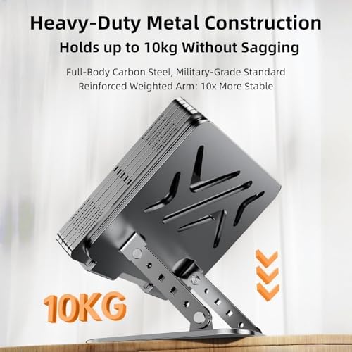 Laptop Stand for Desk, 360° Rotating Adjustable Metal Foldable Laptop Riser with Minimalist Vent Pattern, Ergonomic Computer Notebook Holder for MacBook, Dell, HP 10-17.3", Gray