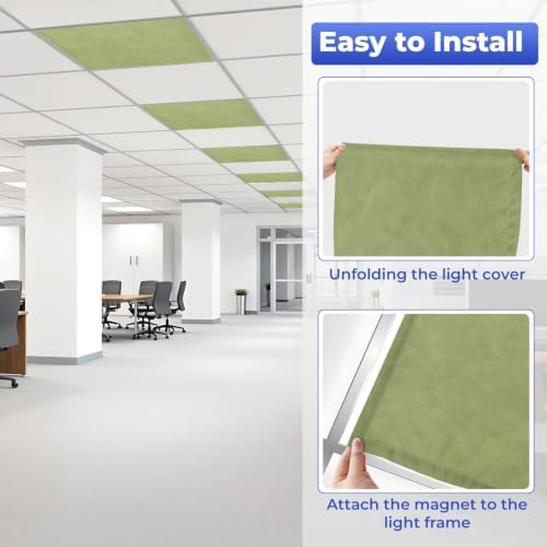 6 Pcs Fluorescent Light Covers for Ceiling Lights Green Olive Grunge Matte Magnetic Light Filters Decorative for Classroom Office Hospital Home 4x2 Ft