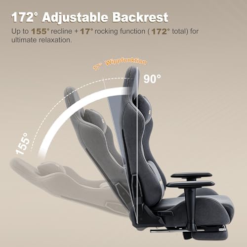 Gaming Chair with Footrest, Up/Down Armrests, Suede Fabric Ergonomic Office Chair, 155° Recline Computer Chair for Desk, Darkblue