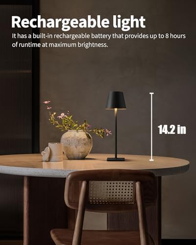 KDG Cordless Black Table Lamp, Portable Desk Lamp, 5000mAh Battery Operated