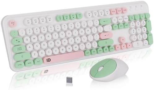Wireless Keyboard and Mouse Combo with Switch Button- 2.4GHz Cordless Typewriter Keyboard | Auto-Sleep | USB Receiver for Windows PC/Laptop - White Colorful