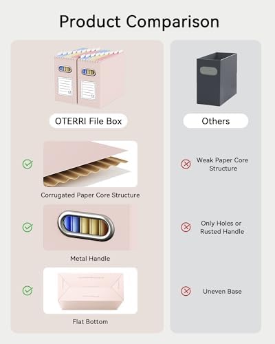 Oterri Portable Collapsible Cardboard File Box with Handle for Letter-Size