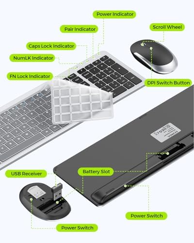seenda Wireless Keyboard and Mouse Combo, Slim Full-Size Design
