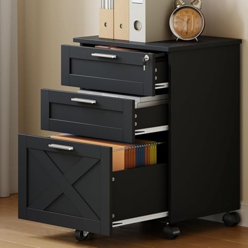 Garvee 3-Drawer Mobile File Cabinet with Lock, Under Desk Storage Drawers