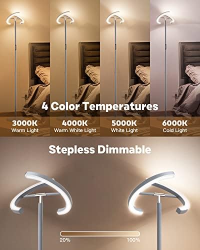 SIBRILLE Silver Floor Lamps for Living Room, Stepless Dimmable Standing Lamp with Touch Remote Control, 22W Rotatable LED Floor Light Tall Uplighter for Bedroom Office, 69'' Modern Room Light