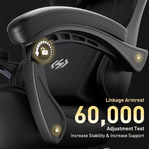 HLDIRECT Gaming Chair with Footrest, Lumbar Support & Headrest, Black