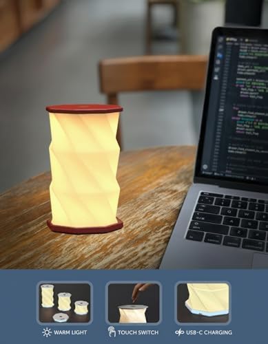 Origami Expanding Foldable LED Desk Lamp – USB Rechargeable & Portable - Dimmable Touch Control Light with Adjustable Height up to 5 1/2 for Office, Travel, Bedside - Sleek & Modern Design (Wine)