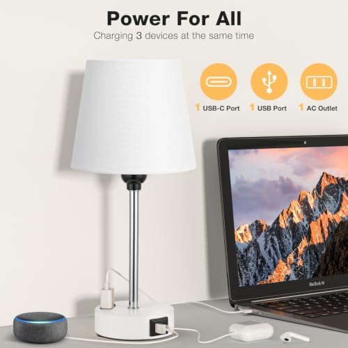White Base Bedside Lamps for bedrooms Set of 2