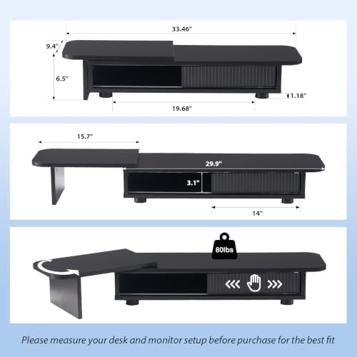 Artswish Dual Monitor Stand with Power Outlet, Black Desk Monitor Riser