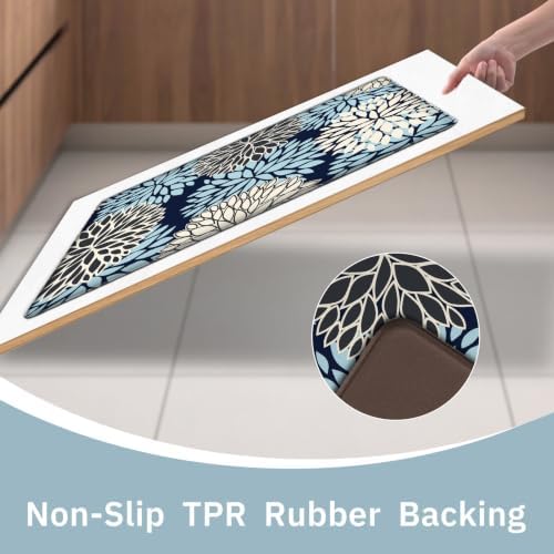 Kitchen Mats Set of 2 Cushioned Anti Fatigue Kitchen Rugs Non Slip Waterproof Kitchen Runner Memory Foam Kitchen Floor Mat Comfort Standing Mat for Sink,Office,Laundry, Navy Blue